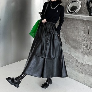 PU LEATHER BLACK A-LINE LONG SKIRT 1color M-7753