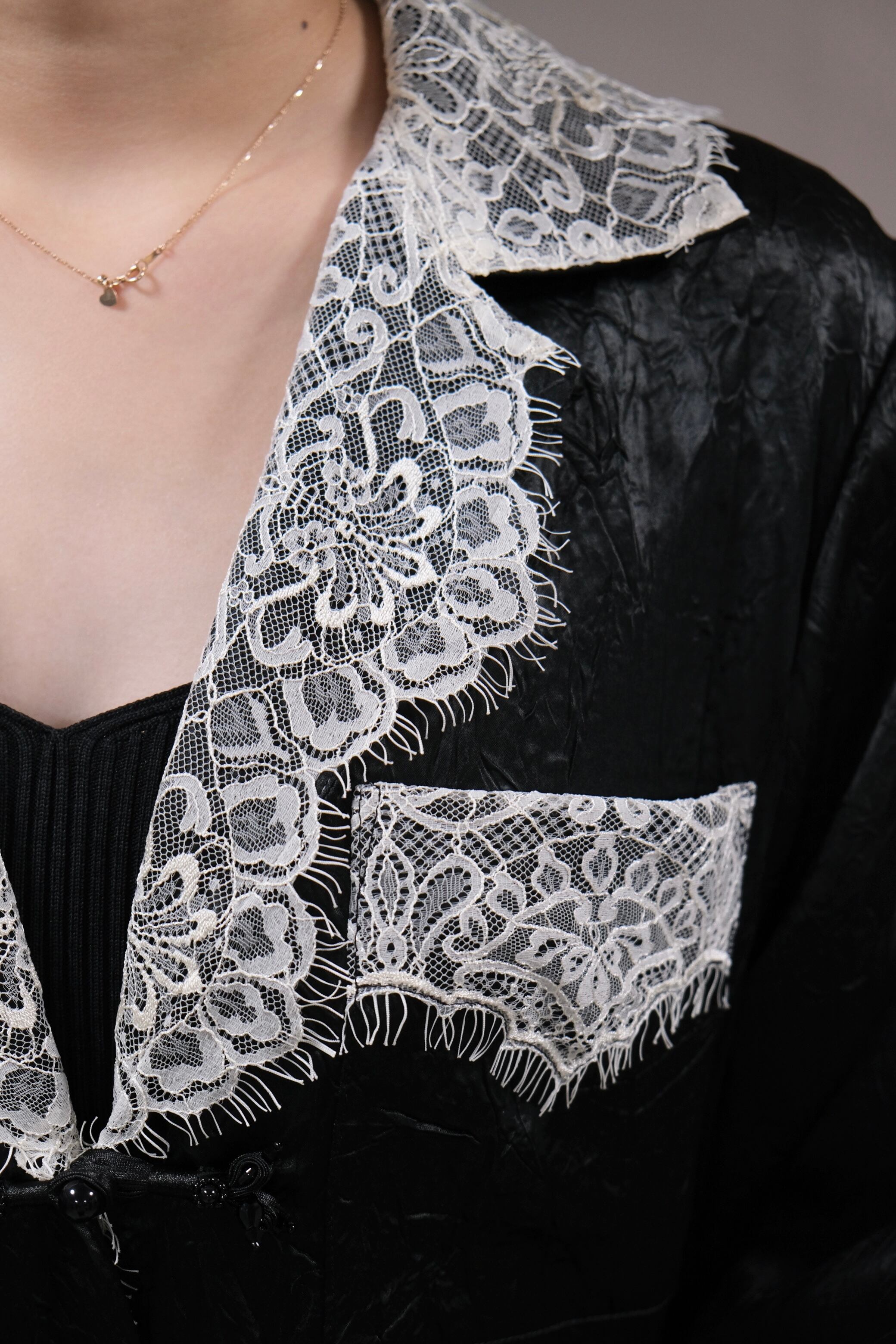 Tanaka Daisuke】lace collar sleep china button shirt | loop