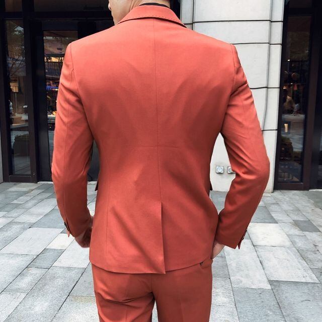 【美品】レッド　スーツ　セットアップ　メンズ　足立　日本製 美品】レッド スーツ セットアップ メンズ 足立 日本製