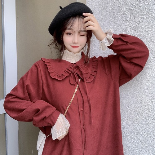✞ コーデュロイレッド ロング レース スウィート ガーリー レースアップ ✞ゴスロリ SM ミリ 甘ロリ クラロリ 和ロリ エレガント 黒ロリ 姫ロリ 華ロリ BB-BB58962567438