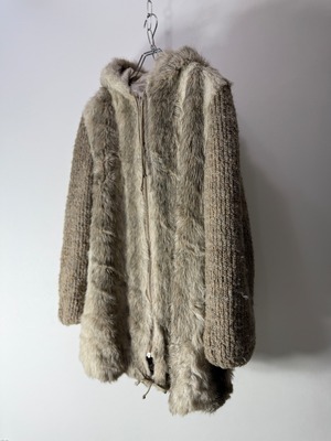 80~90’s USA made Real Fur × Knit Hooded Jacket