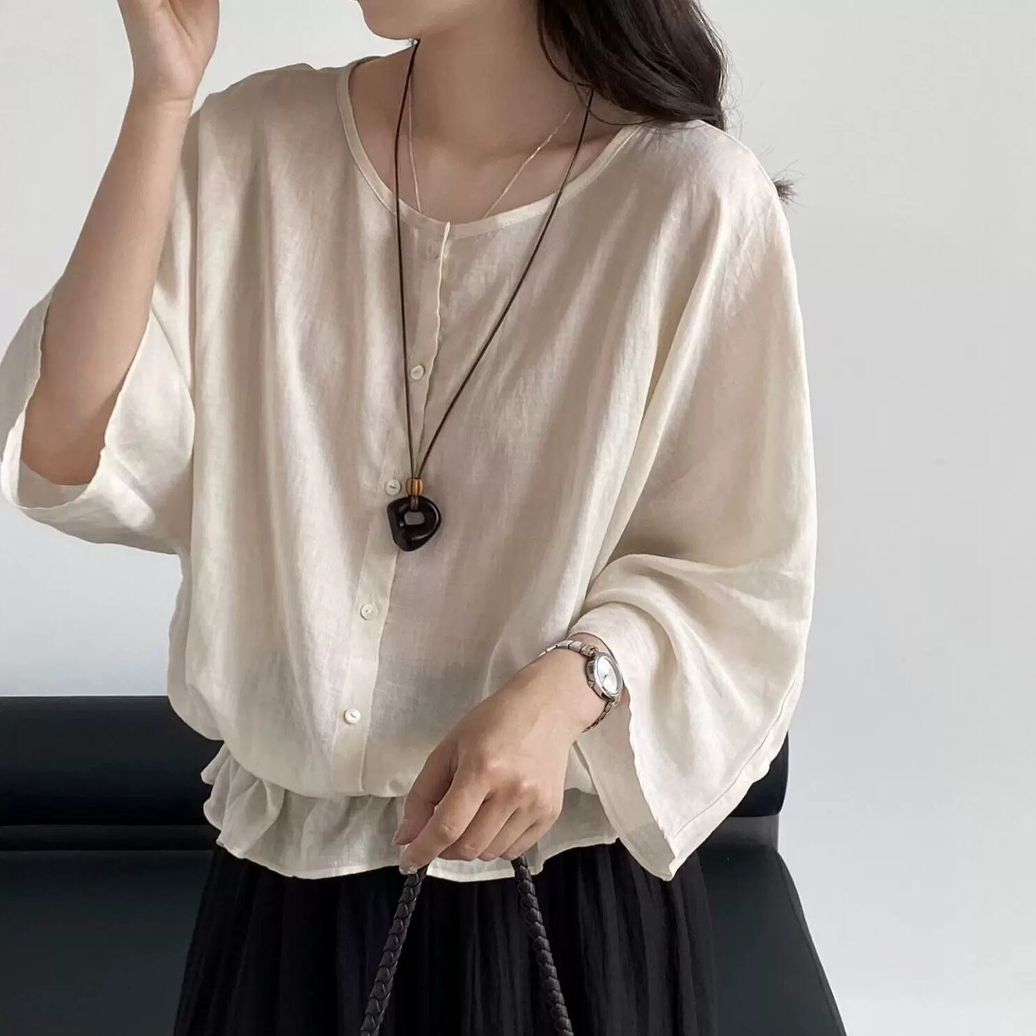 waist gather design blouse 14441