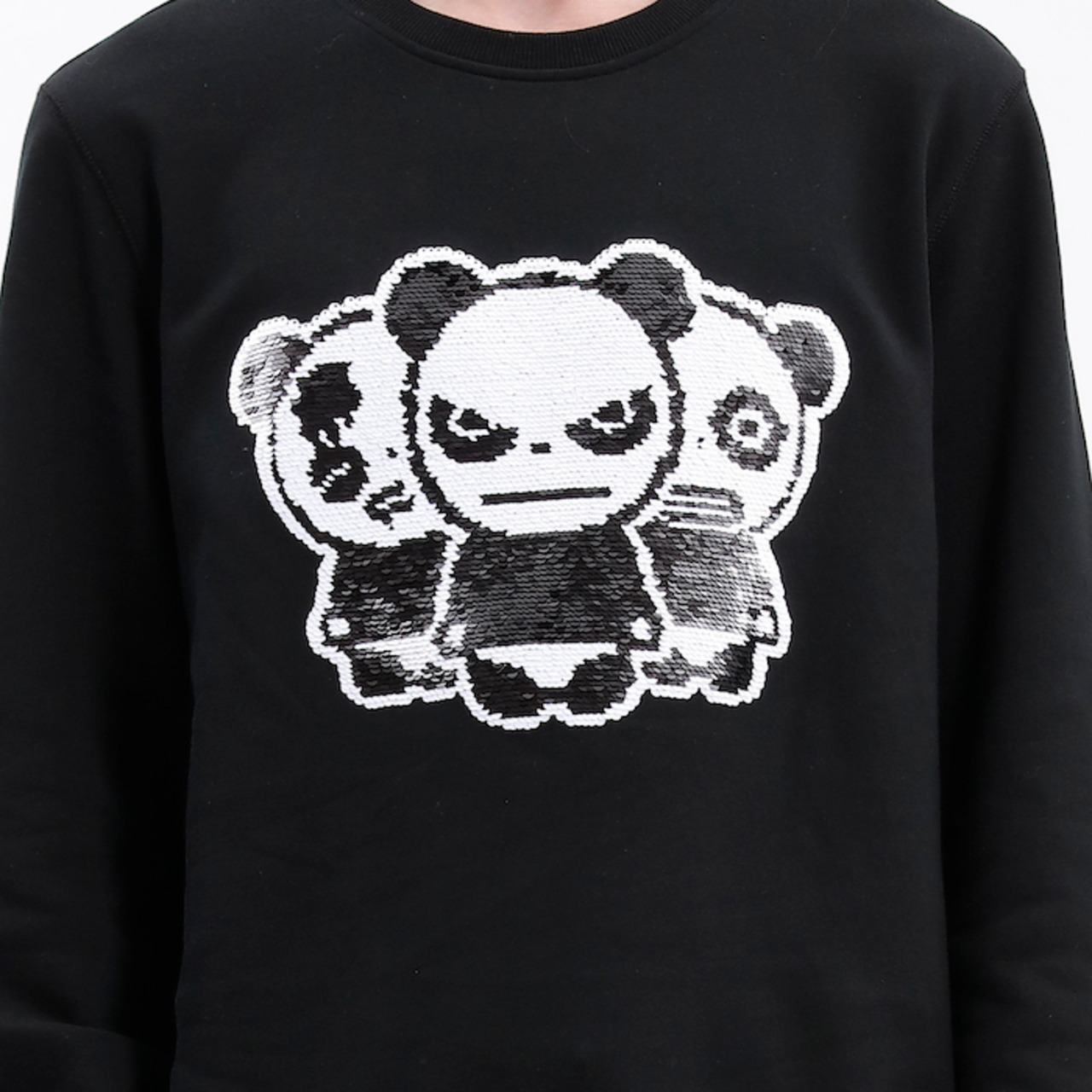 【HIPANDA ハイパンダ】メンズ パンダ3兄弟 スパンコール クルーネック スウェット トレーナー MEN'S TRIO LOGO SEQUINS CREW NECK SWEAT SHIRT / BLACK