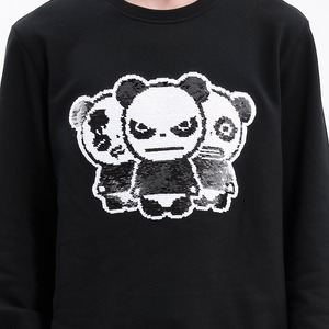 【HIPANDA ハイパンダ】メンズ パンダ3兄弟 スパンコール クルーネック スウェット トレーナー MEN'S TRIO LOGO SEQUINS CREW NECK SWEAT SHIRT / BLACK