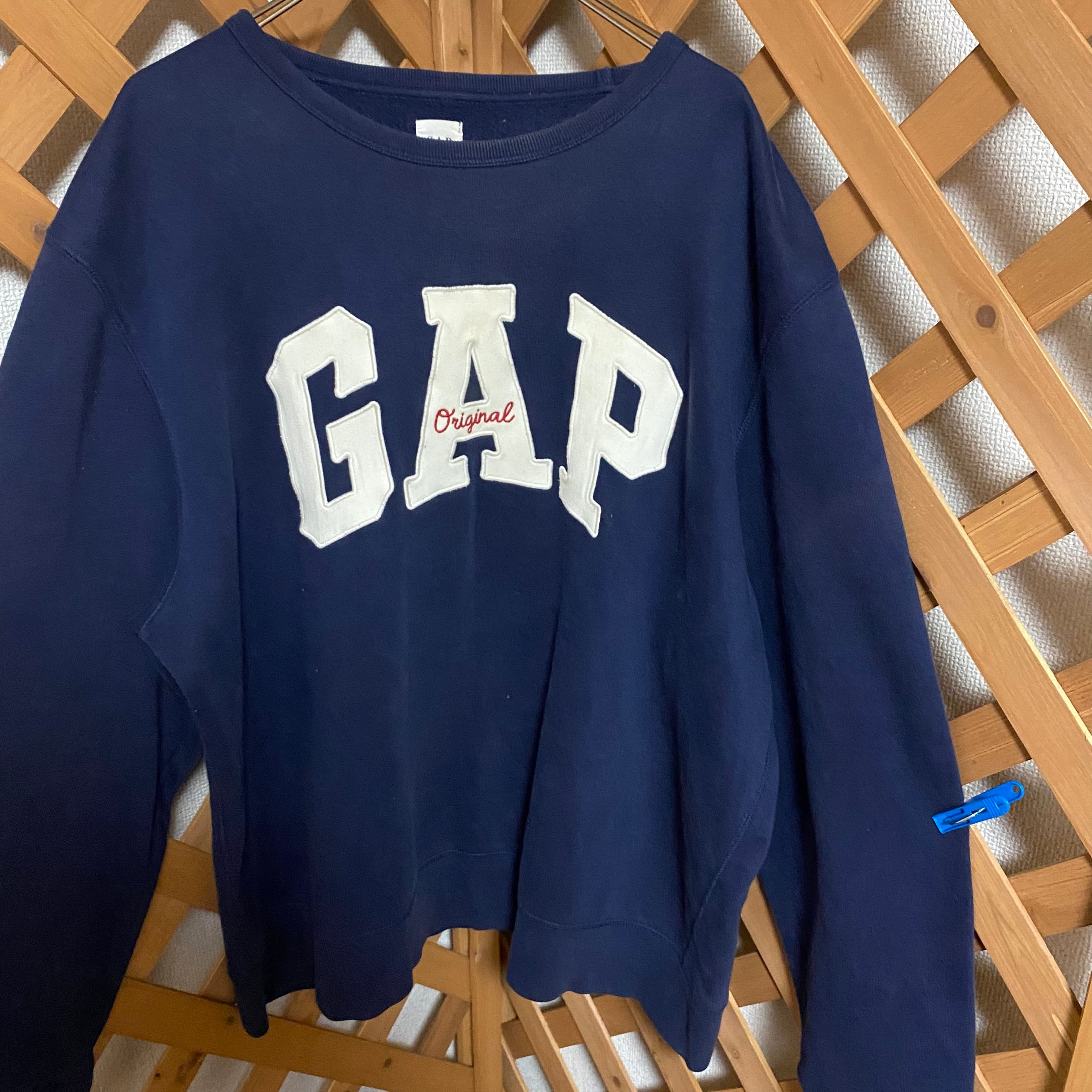 [古着]GAP トレーナー 刺繍デザイン デカロゴ シンプル ネイビー