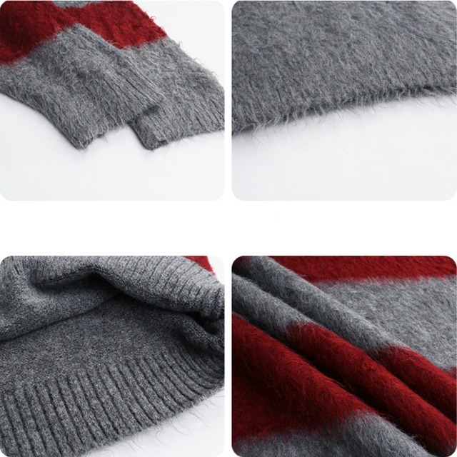 v-neck striped knit pullover　J00360