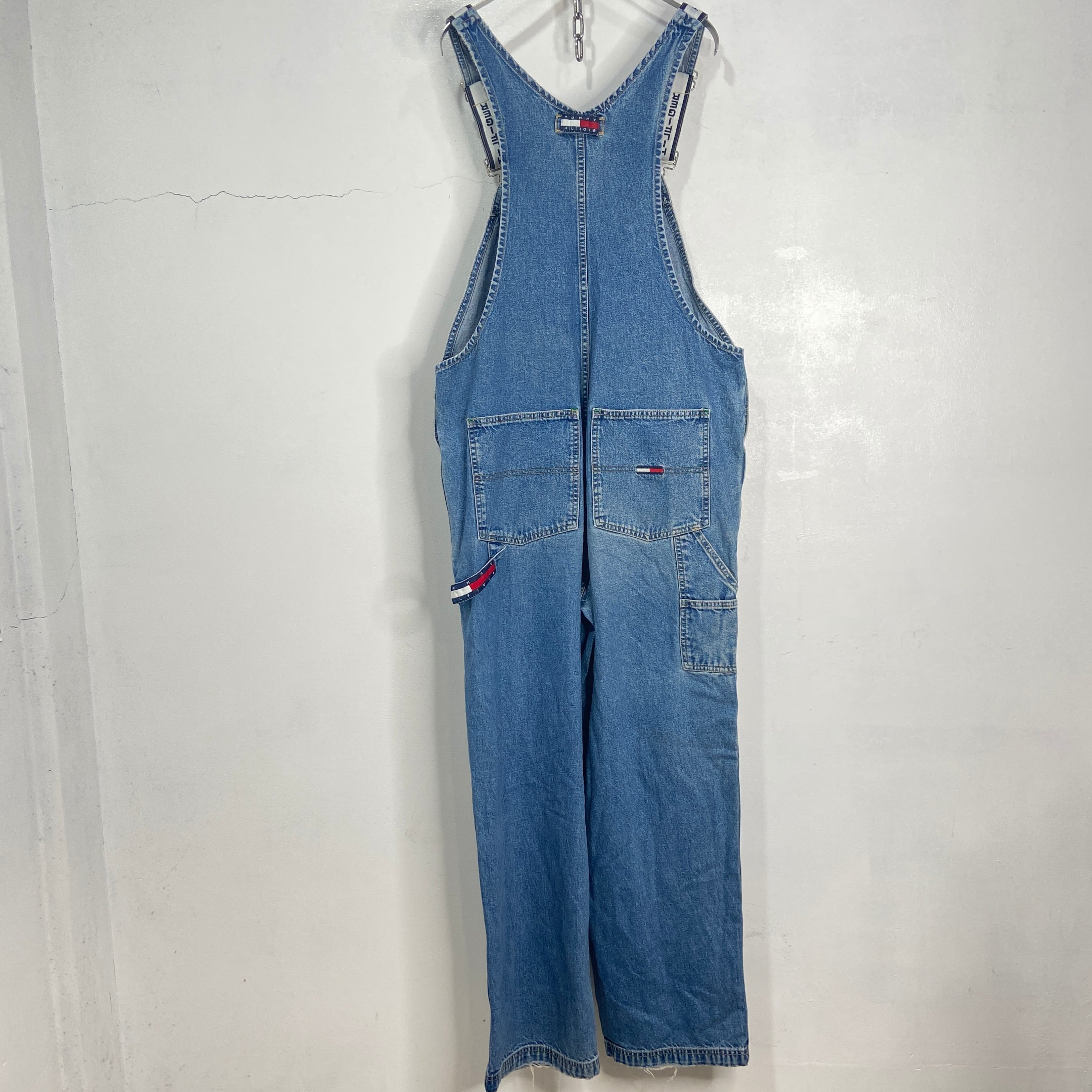 90s TOMMYJEANS トミーヒルフィガー デニムオーバーオール 中濃 M 
