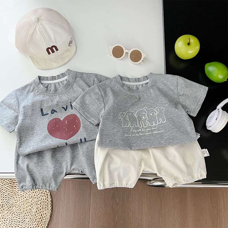 【BABY&KID】夏新作 ペット&英字カジュアルTシャツ