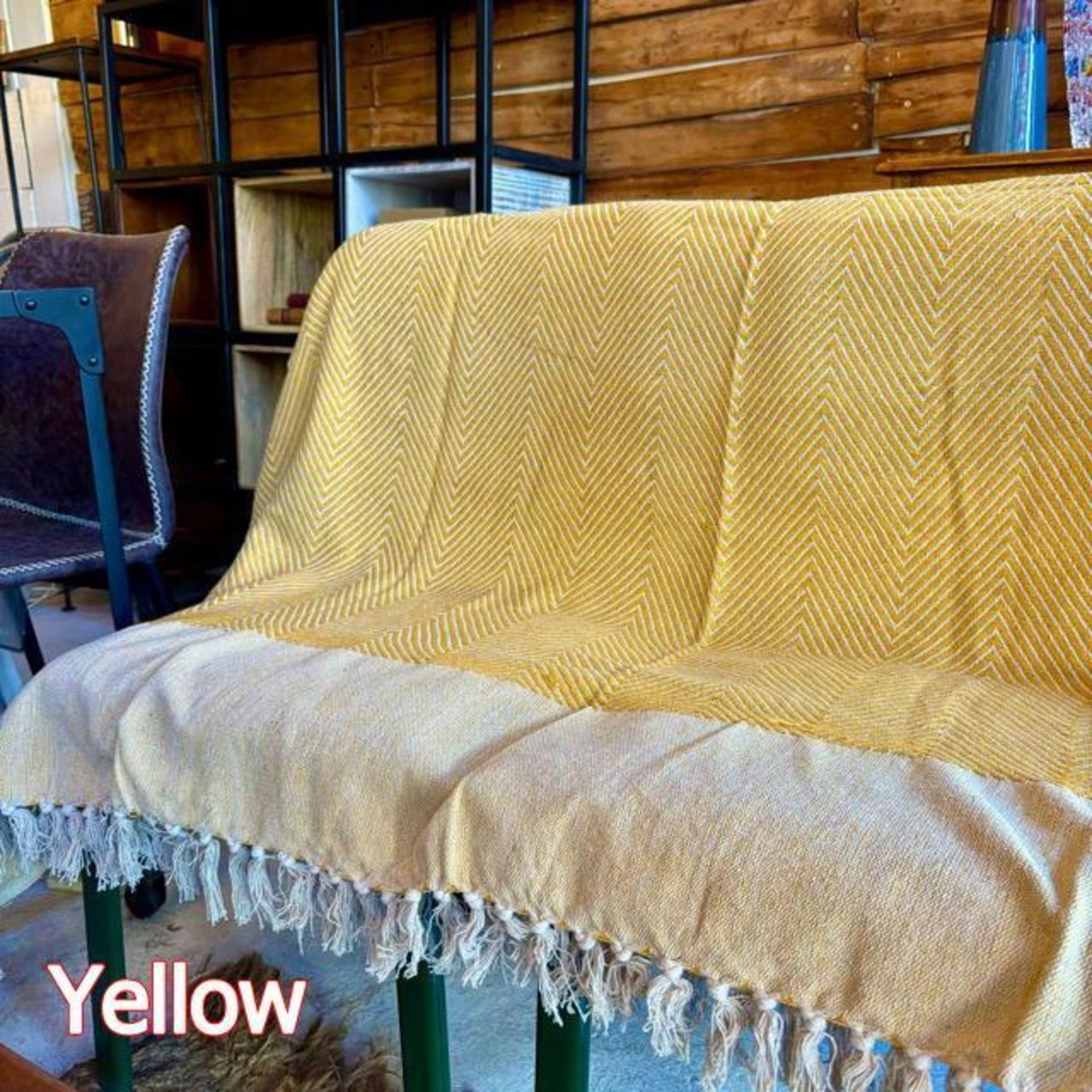 India Cotton Throwket Wave 140x200cm 5 colors available: Yellow, Olive, Blue, Natural, and Mocha