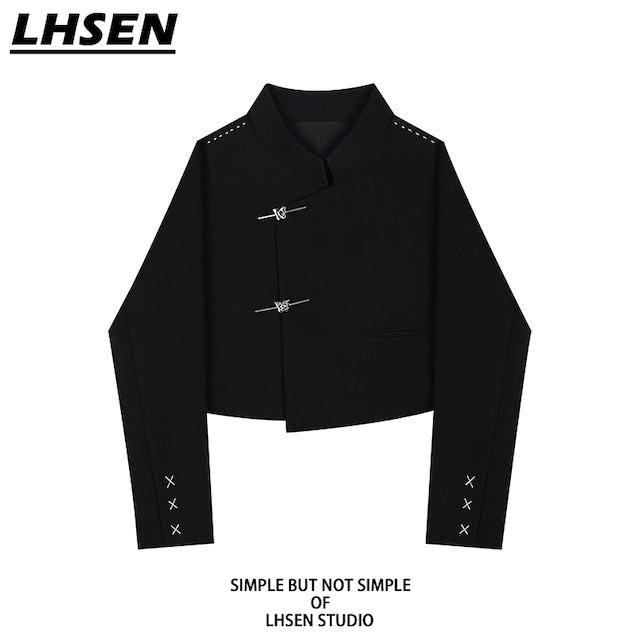 ✿大人気商品✿【LHSENシリーズ】★チャイナ風ブレザー★ アウター ショート丈 合わせやすい デザイン性有り 黒 S M L XL