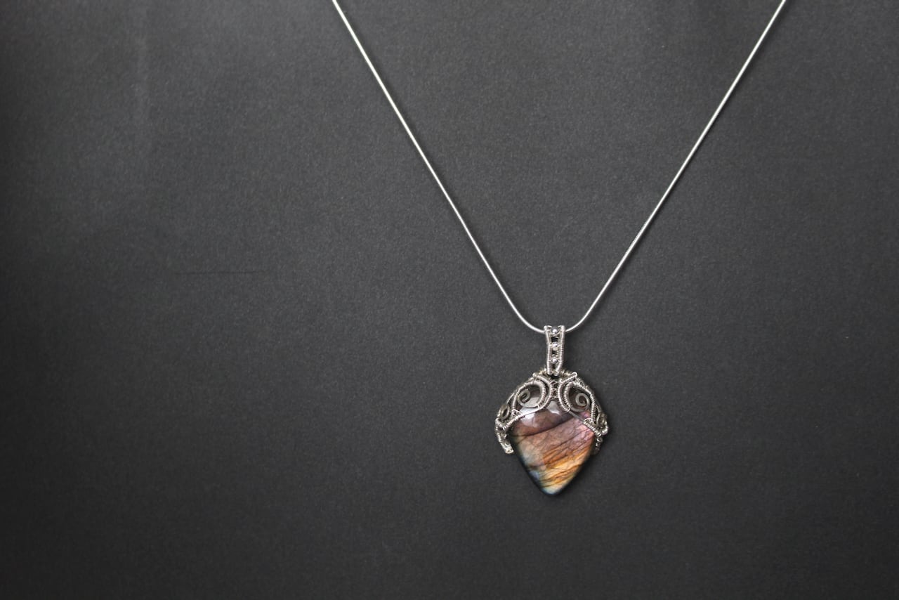 Multi color Labradorite silver 925 wire wrapping pendant