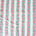 ブロックプリント生地【50cm単位】インド綿 ストライプ柄 白×ピンク×エメラルドグリーン #14218-WT2