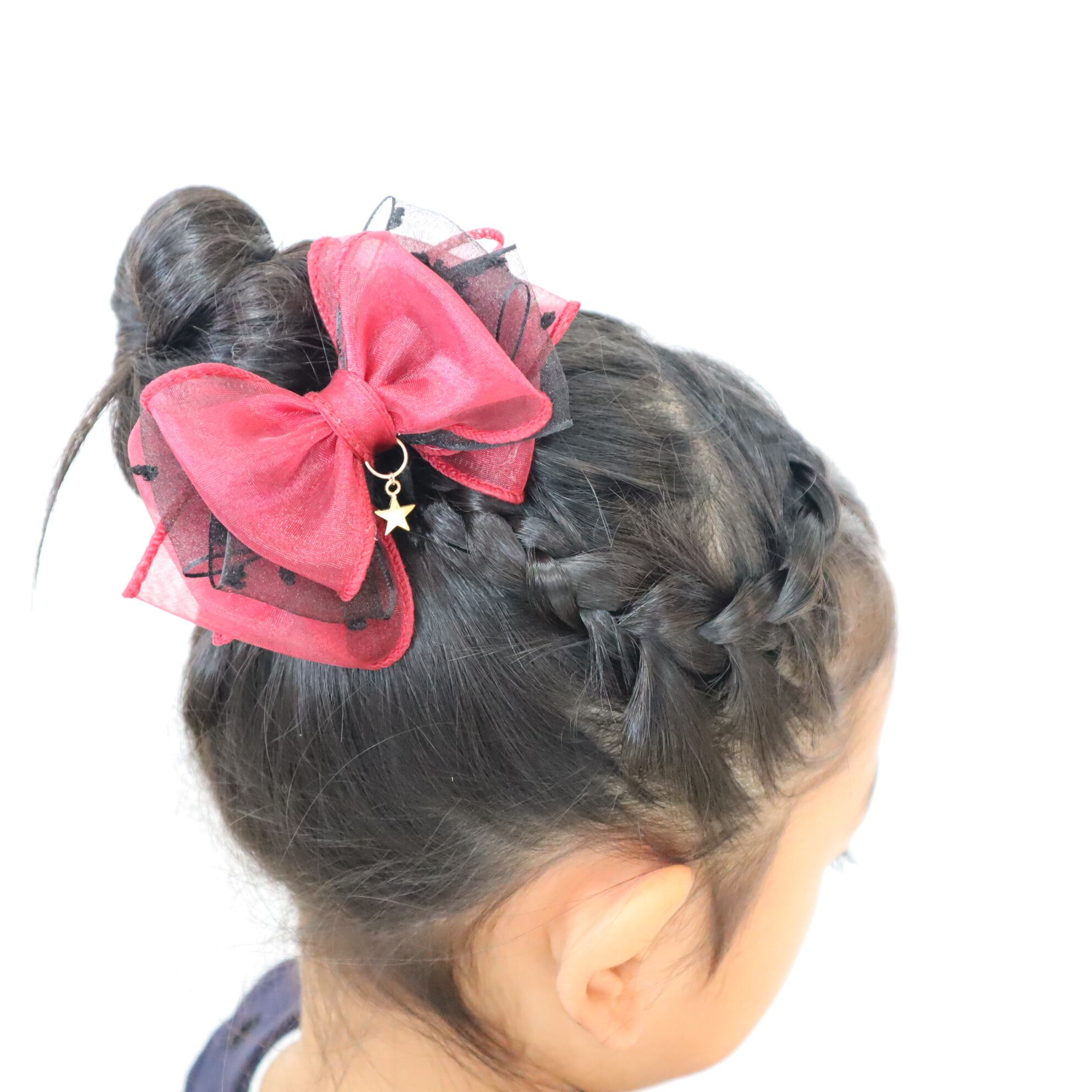 赤シフォンビッグリボン キッズ ヘアアクセサリー ヘアゴム ヘア