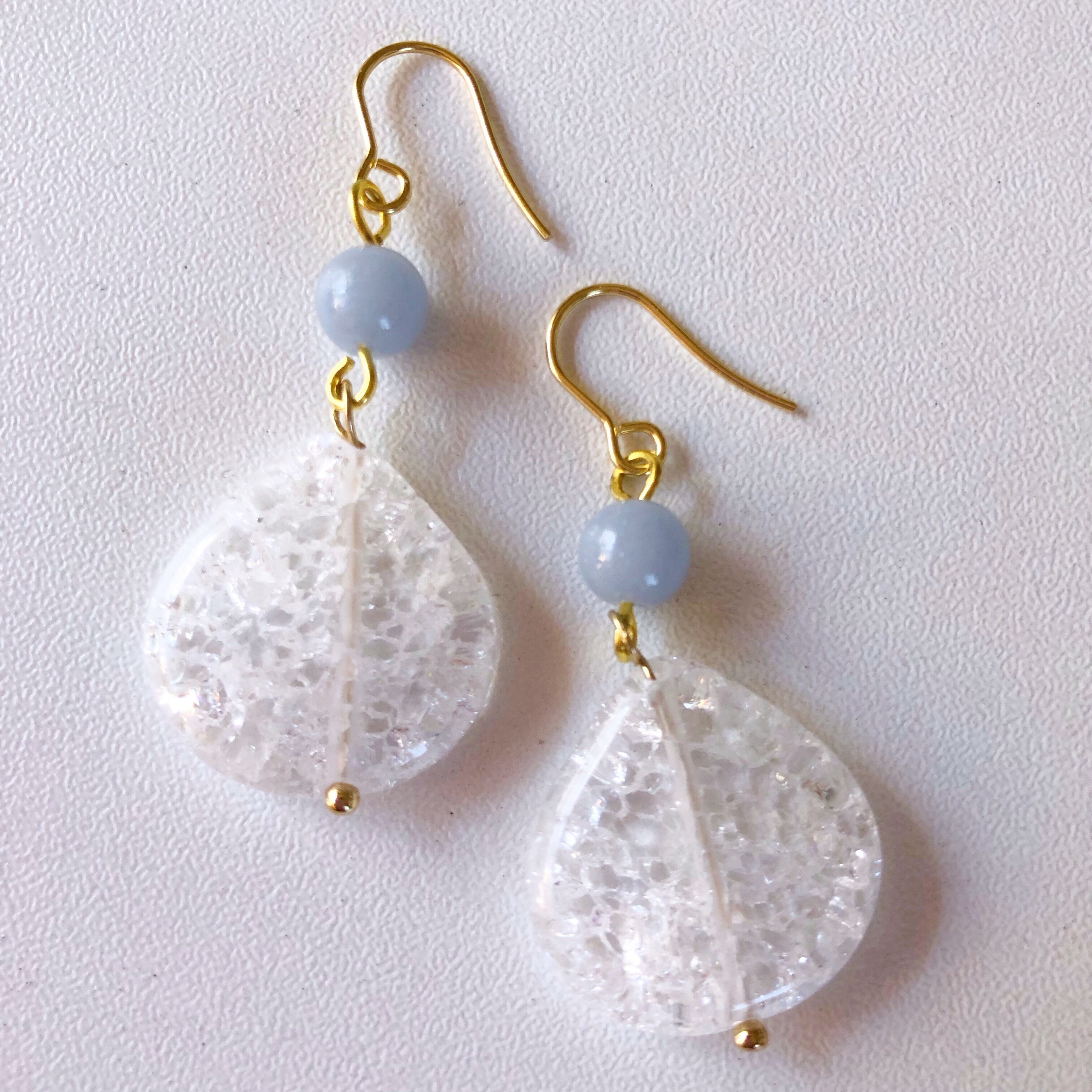 エンジェライト＆水晶 サージカルステンレス 大ぶりピアス