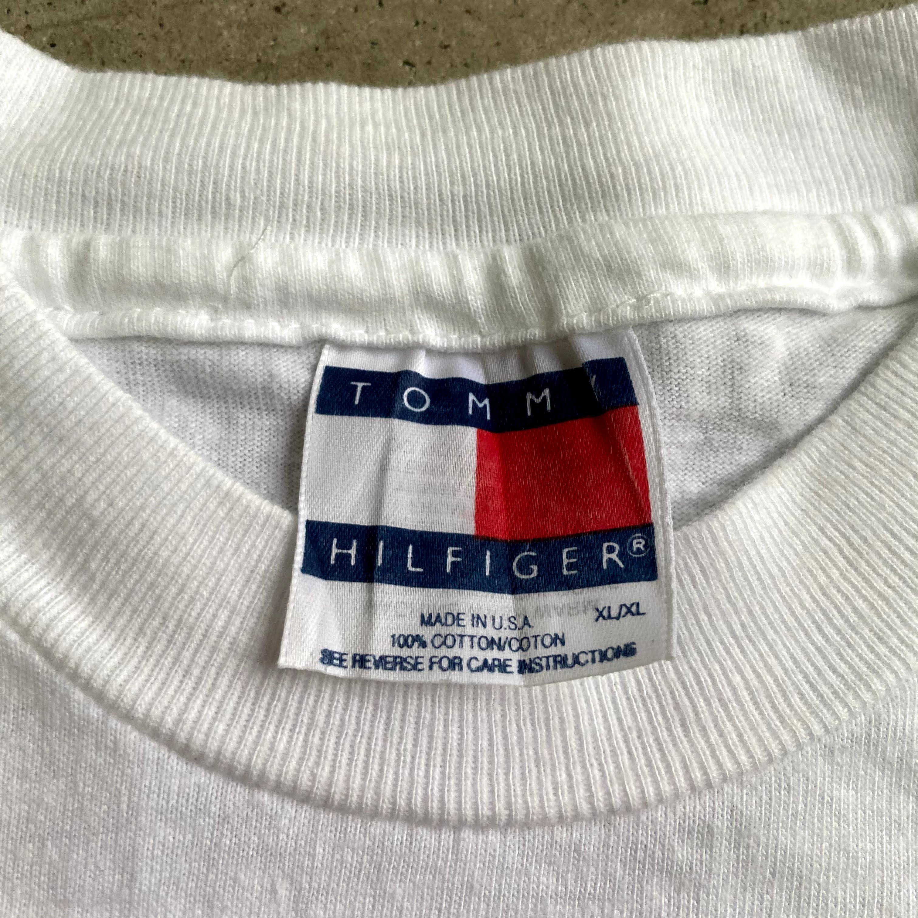 90年代 USA製 TOMMY HILFIGER トミーヒルフィガー ビッグフラッグロゴ フォトプリントTシャツ メンズXL 古着 90s ビンテージ  ヴィンテージ シングルステッチ ホワイト 白 【Tシャツ】 | cave 古着屋【公式】古着通販サイト