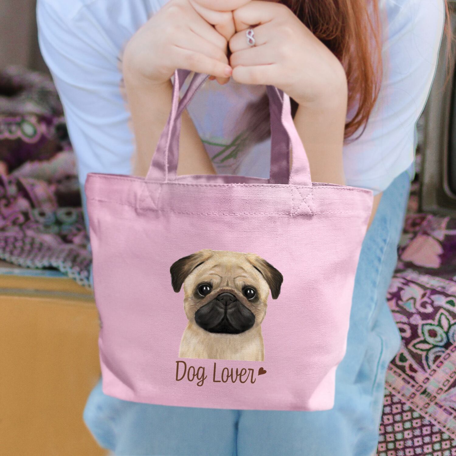 パグ 水彩画風 毛色2色 】 ミニキャンバス トートバッグ 犬 ペット