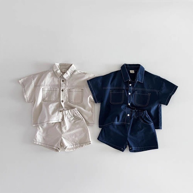 【BABY&KID】夏新作ポケット付きデニムセットアップ