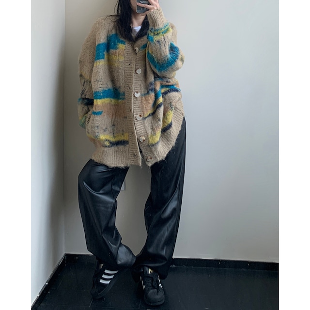 multicolor shaggy knit cardigan　マルチカラーシャギーニットカーディガン　J0609