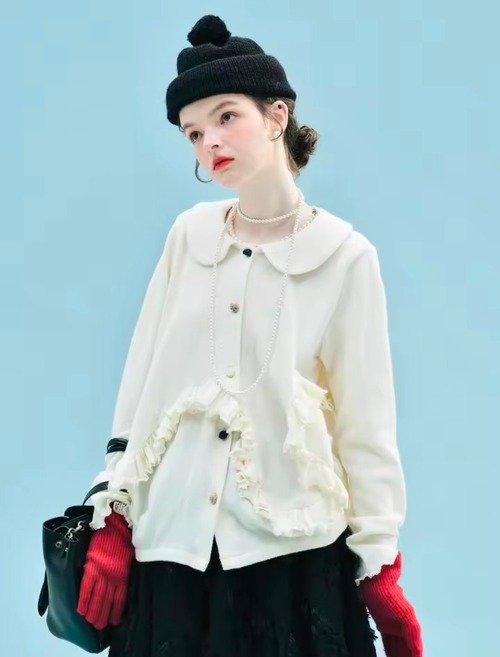 imakokoni　オリジナルホワイトカラーフリルデザイントップス　255244