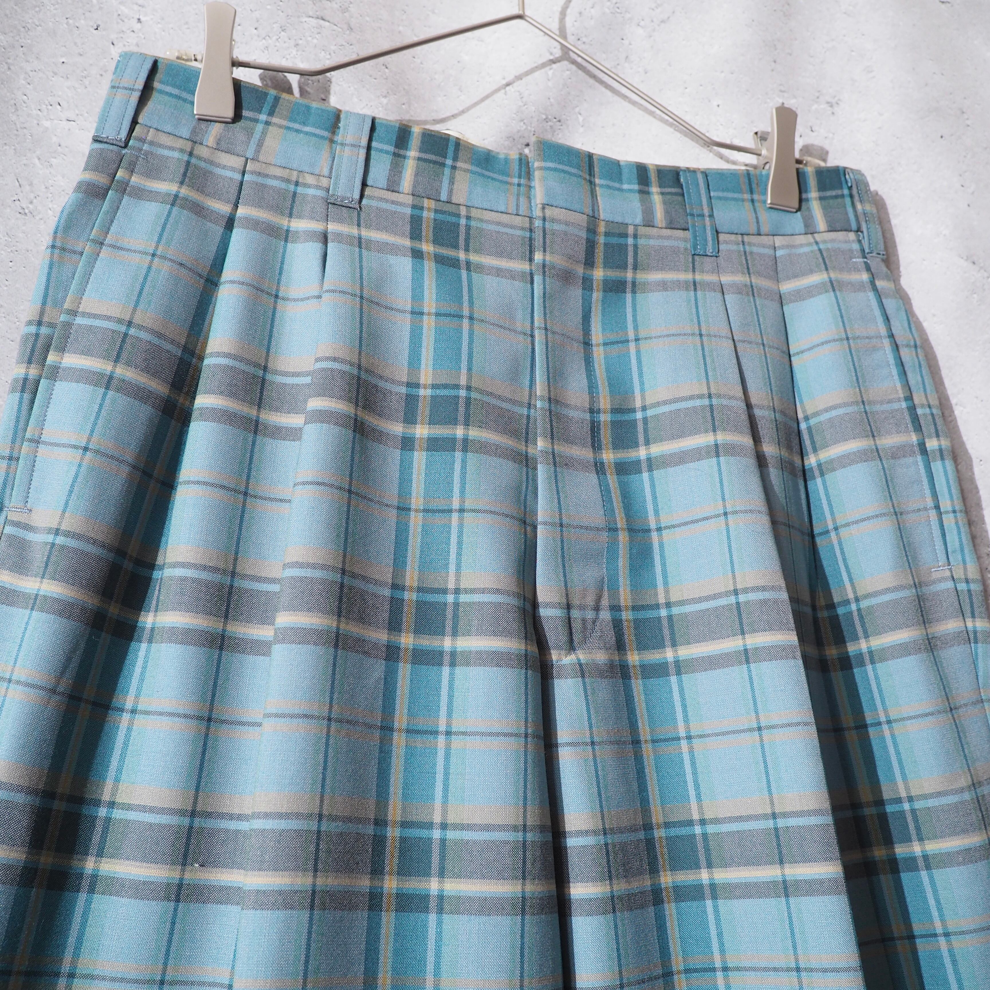 1990s Beautiful Ice Blue Check Color Vintage Loose Wide Slacks Pants