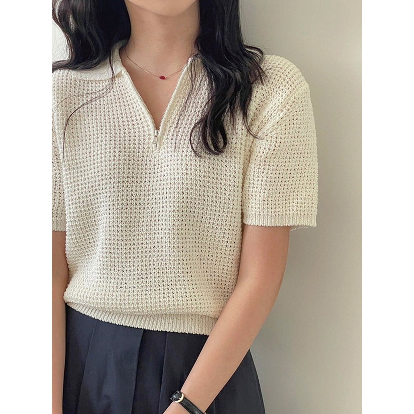 ポロカラー 半袖ジップアップニット RA3169