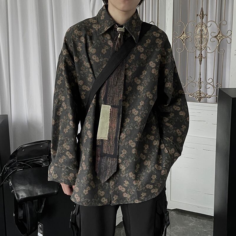 阿豆與後生シリーズ シャツ ネクタイ トップス 花柄 男女兼用 レトロ メンズシャツ かっこいい ファッション Elegant 阿豆與後生シリーズ シャツ ネクタイ トップス 花柄 男女兼用 レトロ メンズシャツ かっこいい ファッション Elegant