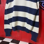 90s POLO RALPH LAUREN コットンニット　マリンボーダー　青ポニー　L