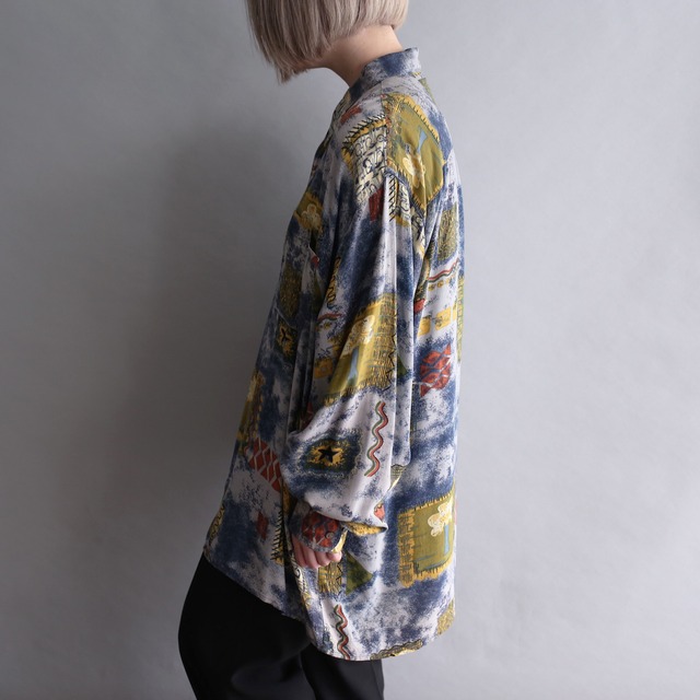 art graphic pattern loose rayon shirt