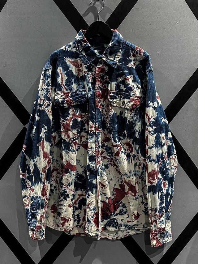 【X VINTAGE】Bleach × Tie-Dye Vintage Loose Denim Shirt Jacket