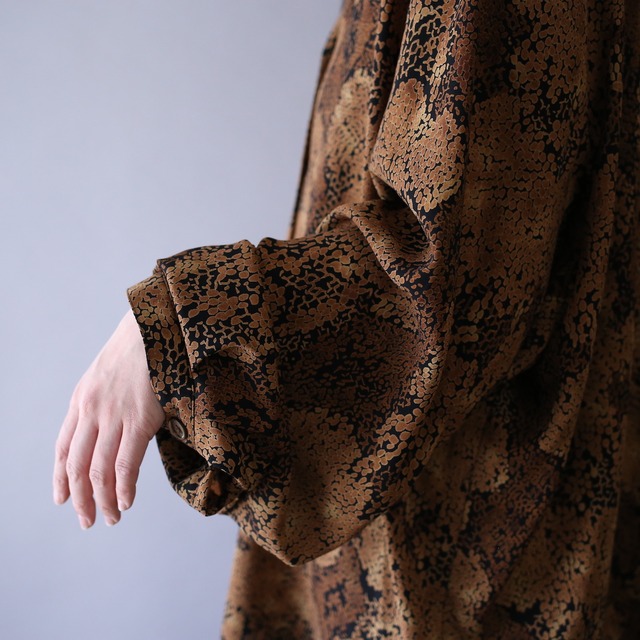 full graphic pattern over wide silhouette open collar shirt