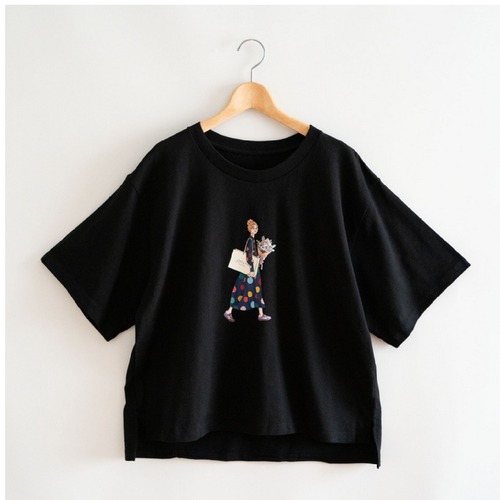 ガールプリント柄コットンTシャツ/M