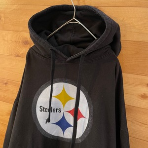 【AMS】NFL Pittsburgh Steelers プリント ロゴ スウェット パーカー フーディー アメリカンフットボール XL US古着