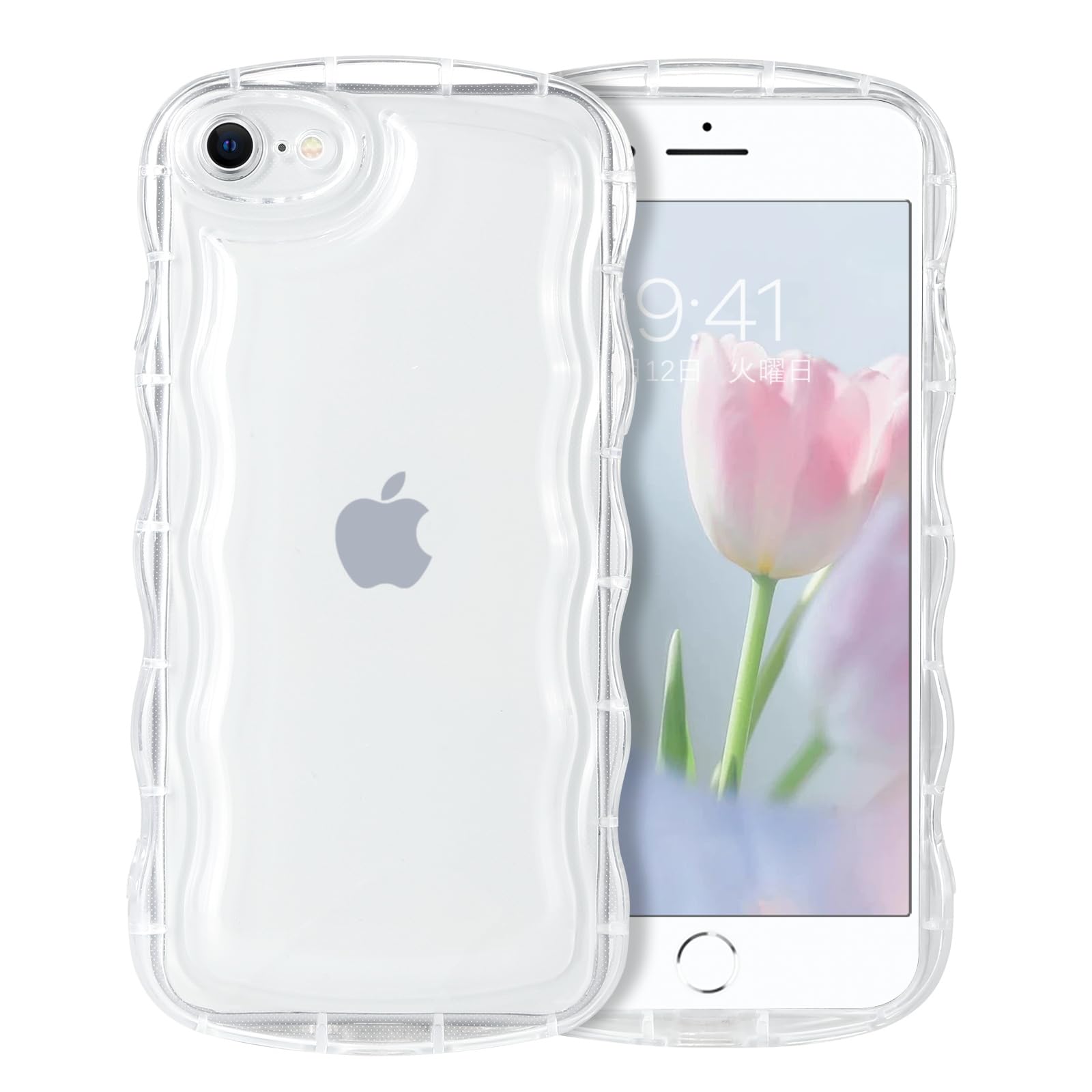 VENINGO iPhone SE3 ケース クリア ウェーブ おしゃれ TPU 韓国 かわいい スマホケース SE 人気 アクキー アクスタ 可愛い シンプル 滑り止め 薄型 軽量 耐衝撃 指紋防止 レンズ保護 ストラップホール付き 第 3 世代 2022 5G 対応 第 2 世代 iPhone8/7 用 透明