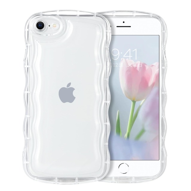 VENINGO iPhone SE3 ケース クリア ウェーブ おしゃれ TPU 韓国 かわいい スマホケース SE 人気 アクキー アクスタ 可愛い シンプル 滑り止め 薄型 軽量 耐衝撃 指紋防止 レンズ保護 ストラップホール付き 第 3 世代 2022 5G 対応 第 2 世代 iPhone8/7 用 透明