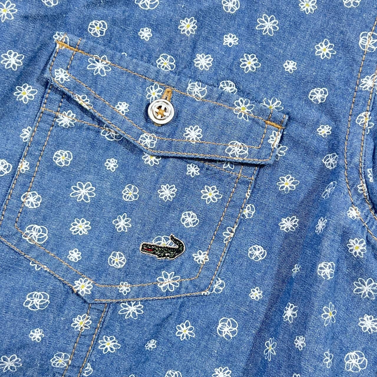 CROCODILE クロコダイル 花柄 総柄 シャンブレー 長袖シャツ Lブルー系 レディース
