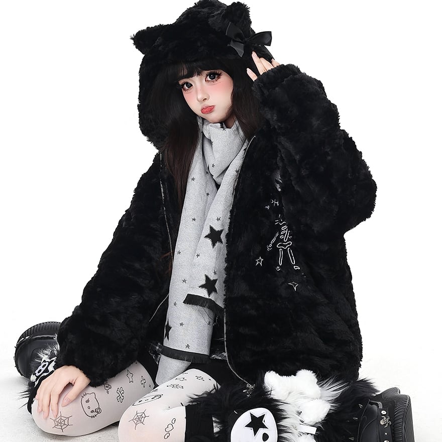 Lサイズ　新品　正規品　子羊ちゃんもこもこルームウェア【Black】　地雷系 サブカル 服 地雷系 通販 アウター コート ジャケット ウサギ耳