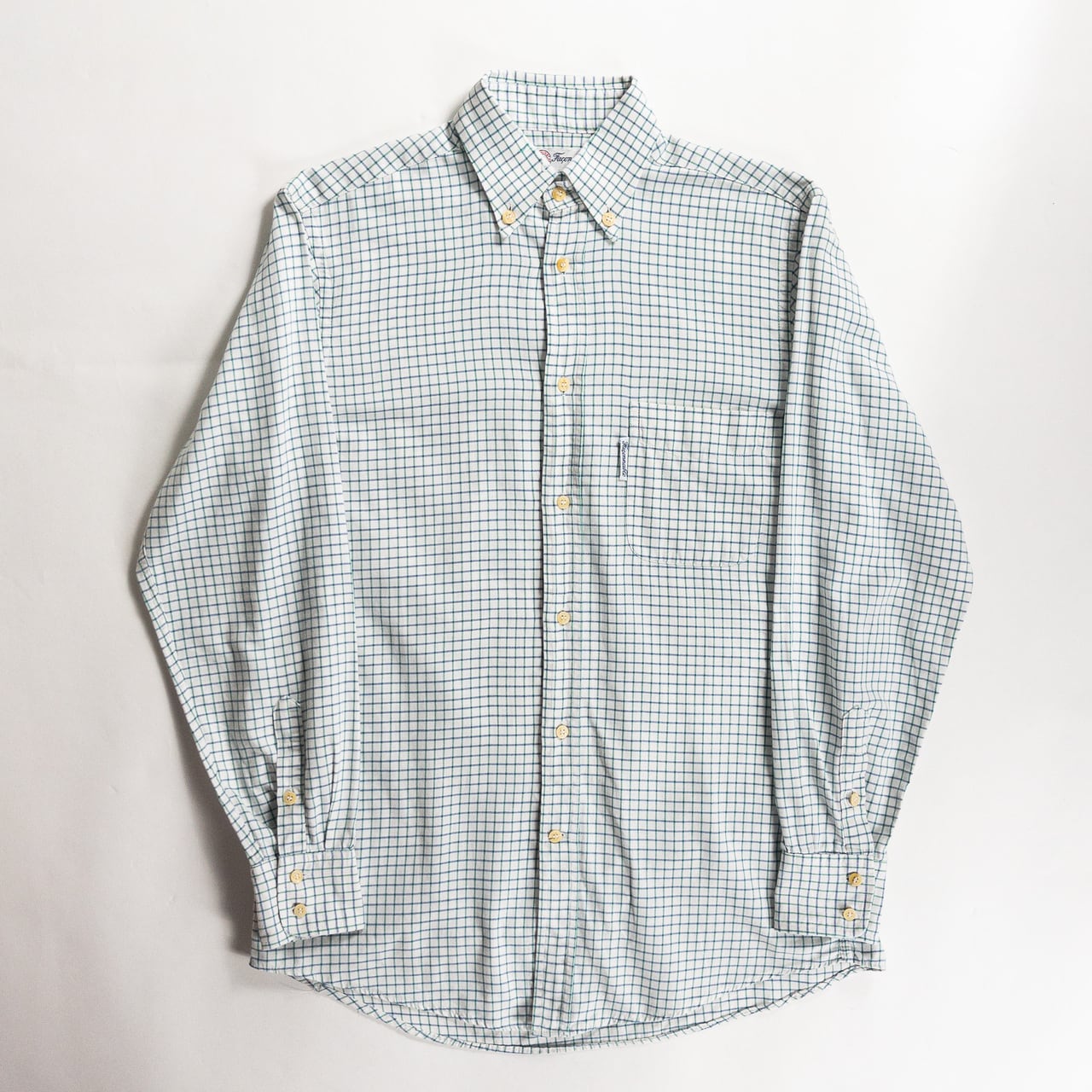 1970-80s "Façonnable" Green × Blue Check Button Down L/S Shirt