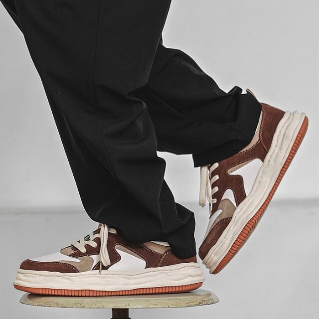 【予約販売】ダッドスニーカー メンズ アグリースニーカー 厚底 靴 ヴィンテージ風 アメカジ レトロ ブラウン 韓国スニーカー お洒落 カジュアル B系 ダンス ストリート 韓国ファッション 24.5cm/25cm/25.5cm/26cm/26.5cm/27cm