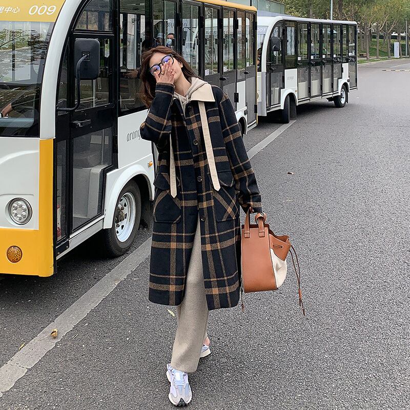 オータムウィンターカラー格子柄コート レディース 秋物 冬物 HUCHUJING9075686525