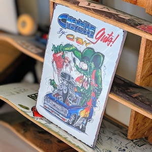送料無料!ちょうどいいブリキ看板 【 RAT FINK ( ラットフィンク ) 】 『 CHEVELLE Guts! By... CHEVY 』METAL SIGN / メタルサイン / ブリキ看板 / サインボード / ビンテージ加工〚アメリカン雑貨 アメトイ〛