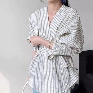 v neck pullover striped shirt tops◇1colors 1732