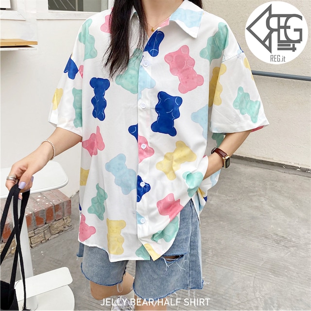 【REGIT】【即納】JELLY BEAR HALF SHIRT S/S 韓国ファッション トップス 半袖 シャツ ブラウス グミ ベアー ゼリー 10代 20代 プチプラ 着回し 着映え ネット通販 TPB033