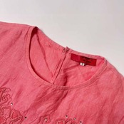 リネン100% ungaro solo donna ウンガロ ラインストーン 花柄 半袖 カットソー 9R/ピンク レディース