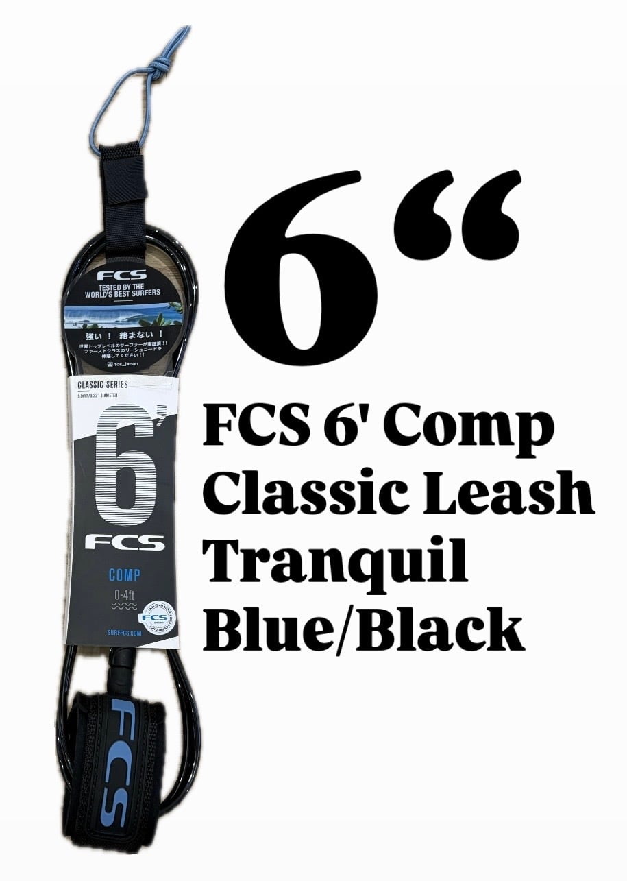 FCS 6' Comp Classic Leash Tranquil Blue/Black | KAISERS SURF