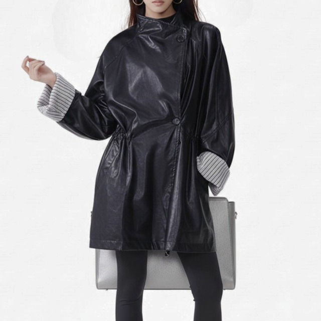 Leather oversized coat C1266