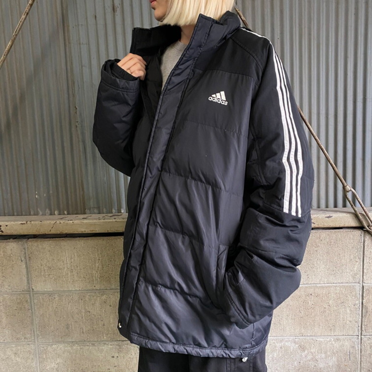 00年代 adidas アディダス ナイロン 3ライン ダウンジャケット メンズ 