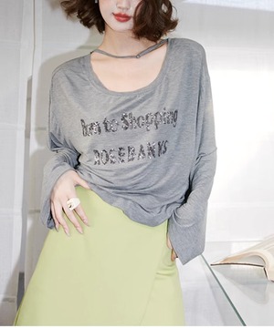 オフショルダーカットソー◆スパンコールデザイン【t-10994】