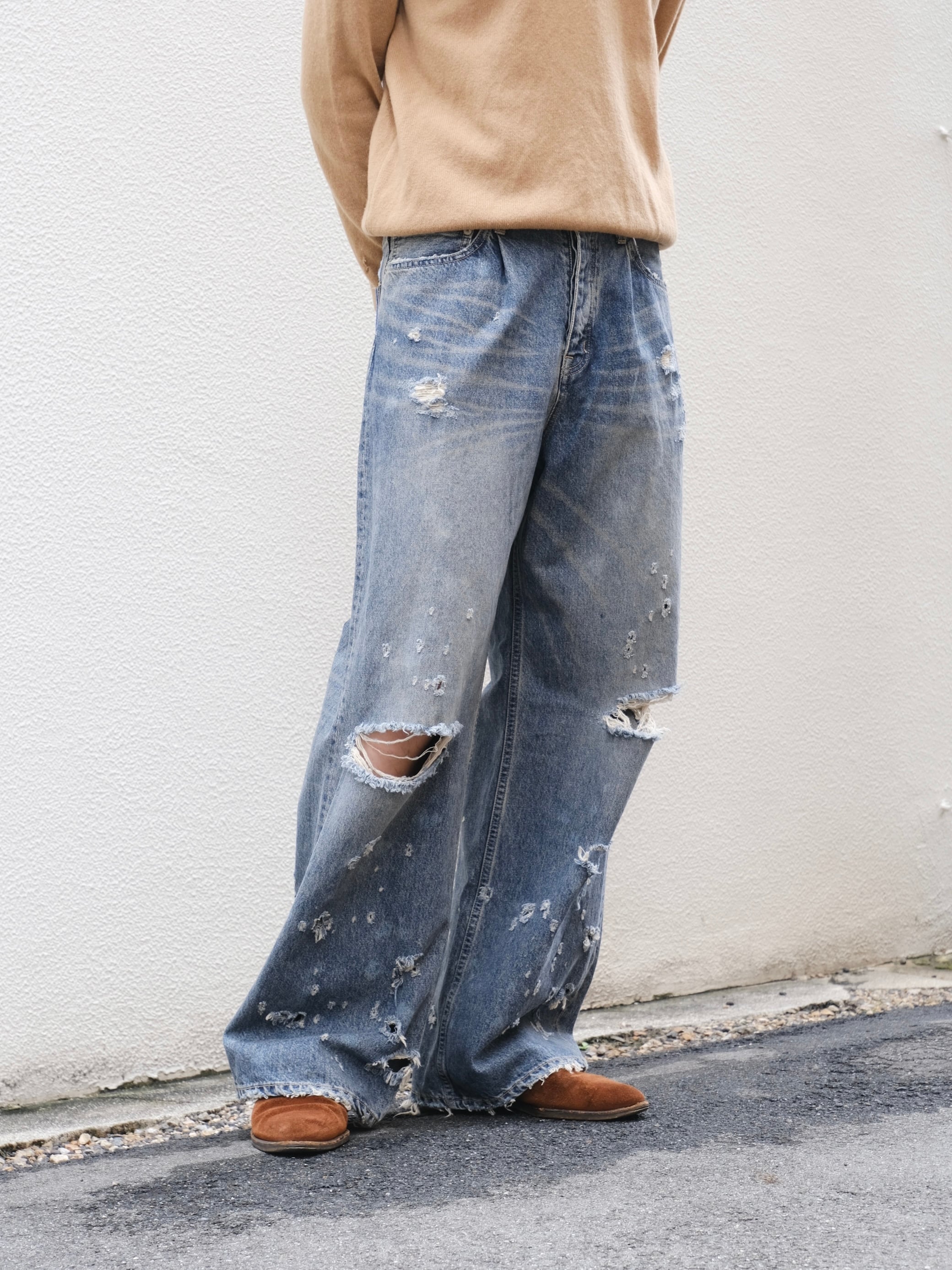 DAIRIKU】 Super Damage Wide Denim Pants | THE OUR DAIRIKU】 Super Damage Wide Denim Pants | THE OUR
