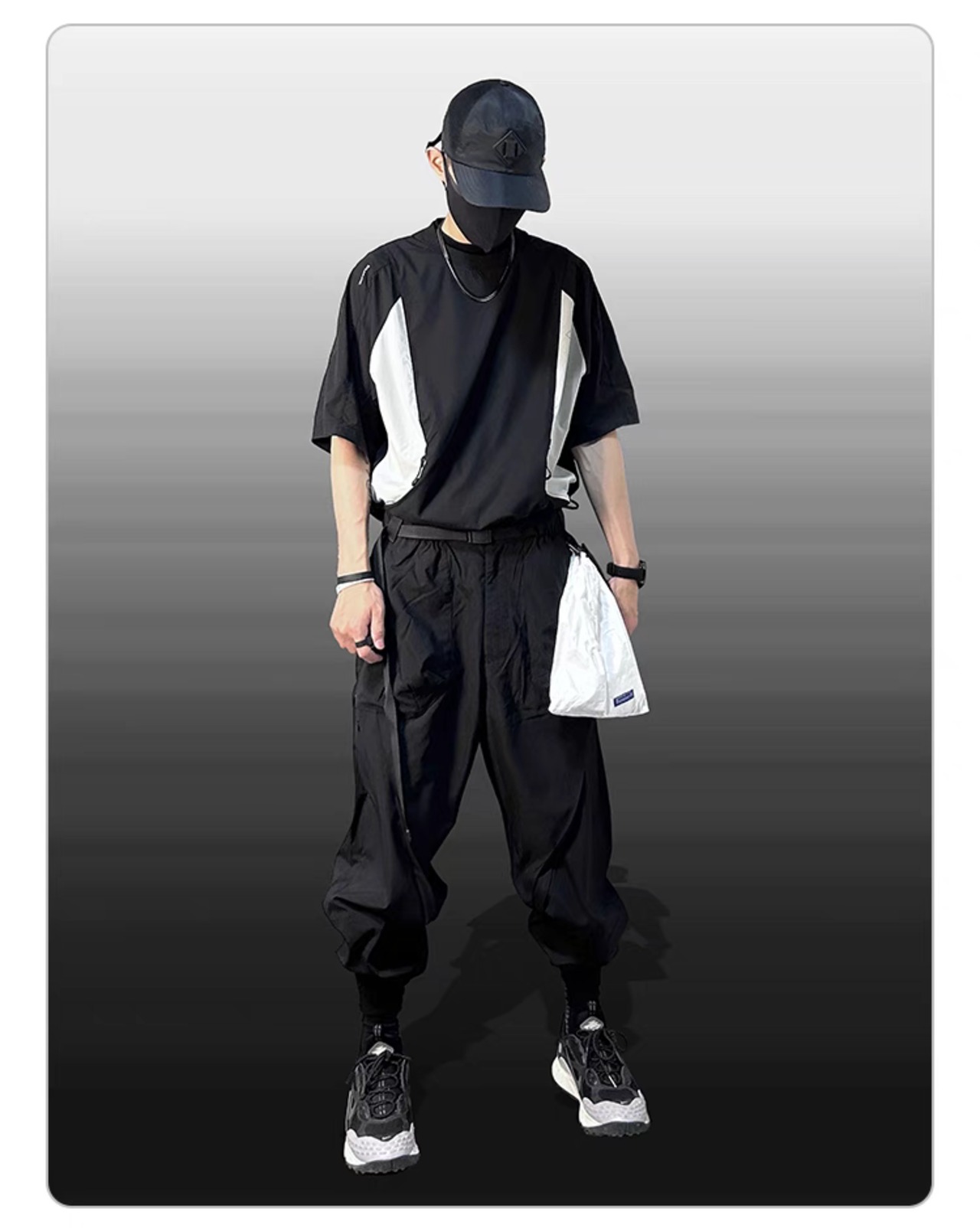 WHYWORKS パンダカラー デコンストラクト ジオメトリックパッチワークTシャツ