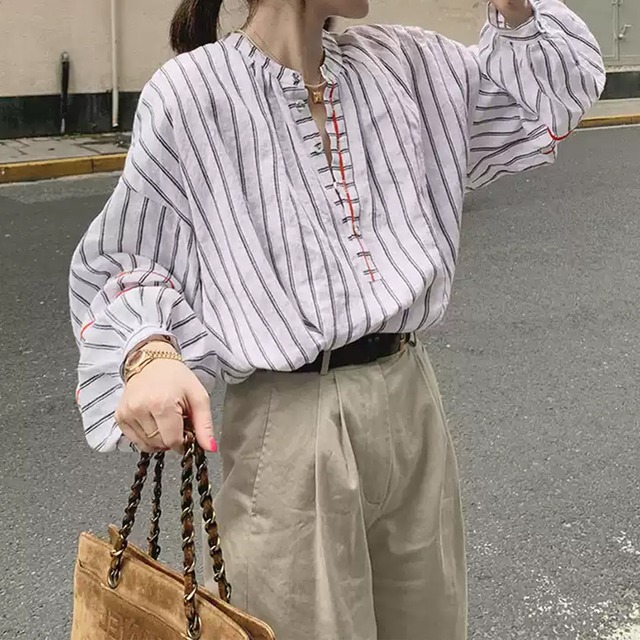 round neck striped pullover shirt　102536